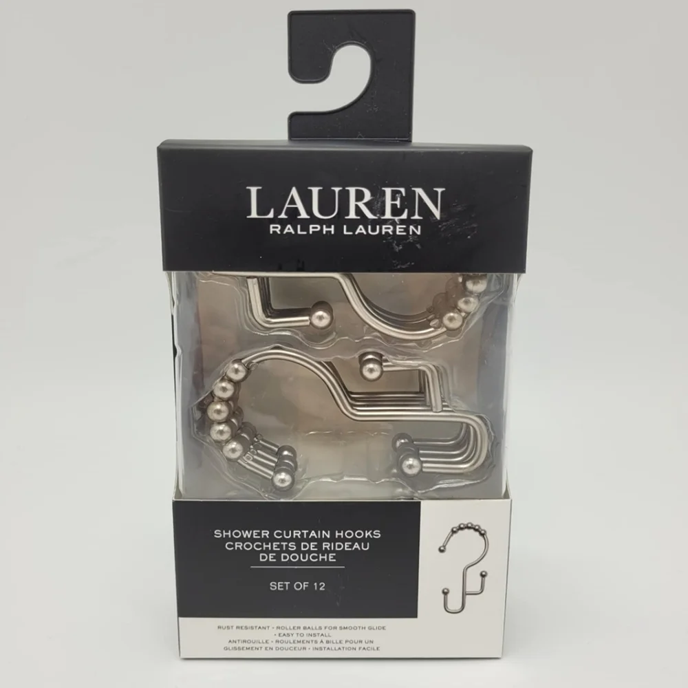 Lauren Ralph Lauren Shower Curtain Hooks Set Of 12 Satin Nickel NEW